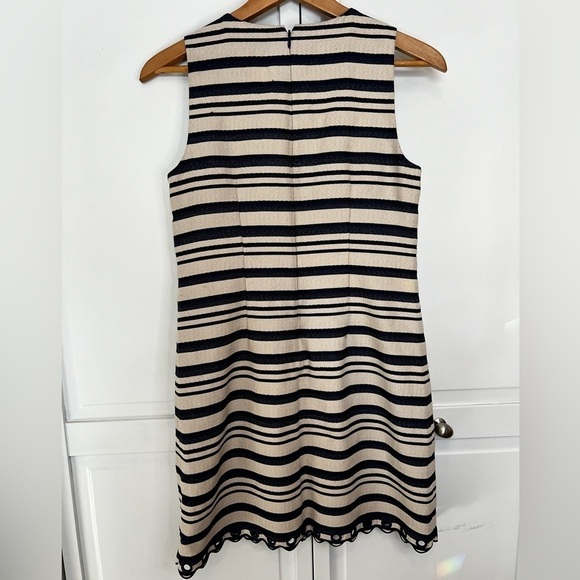 J. Crew | Striped | Scalloped | Shift Dress | Grommets | Navy & Beige | Size 4 - Picture 6 of 7